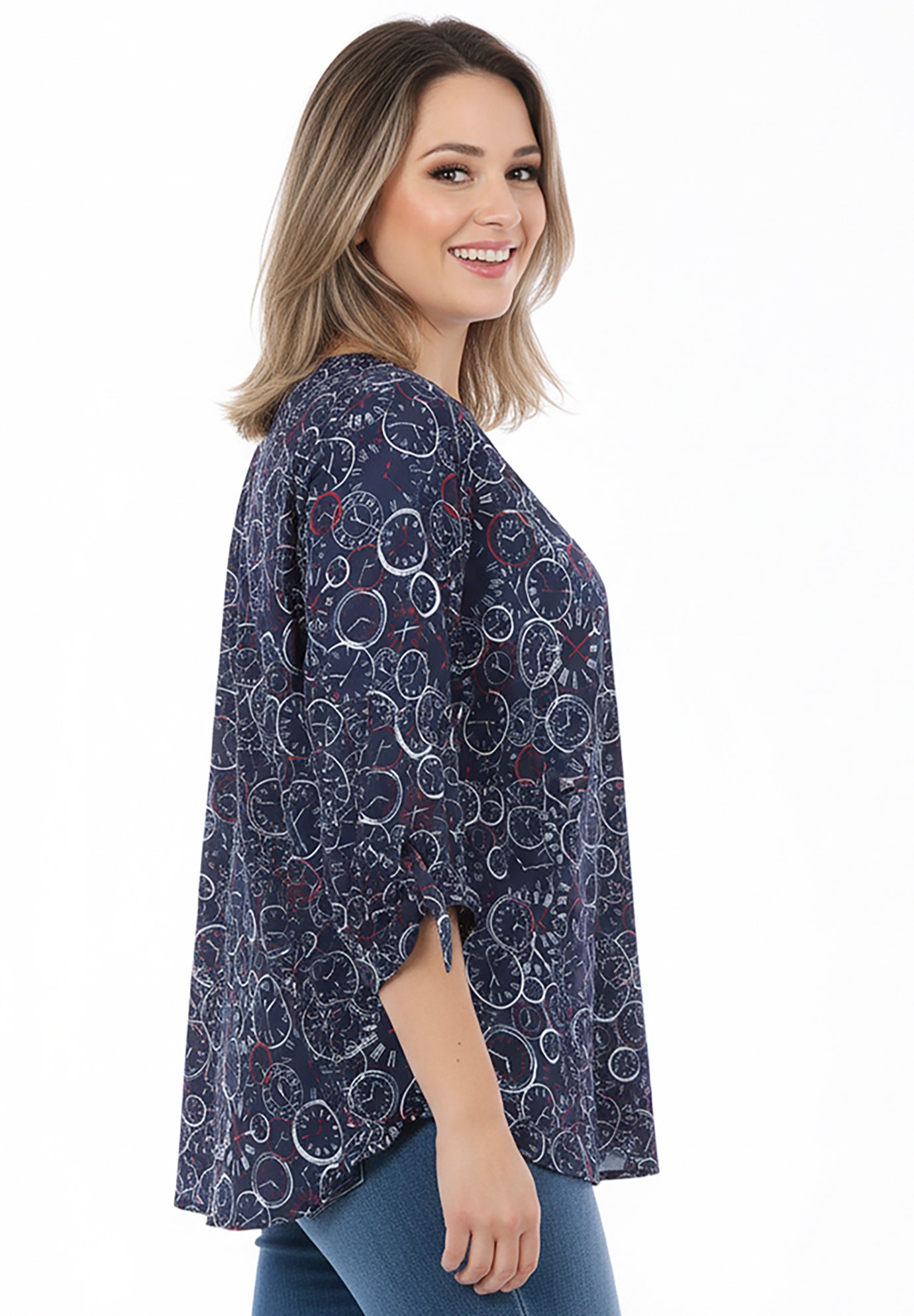 Georgette Buttonfront Tie Sleeve Cafe Blouse image number 2