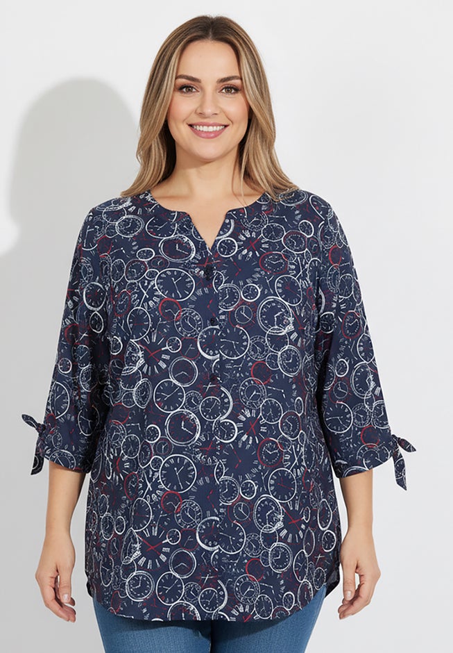 Georgette Buttonfront Tie Sleeve Cafe Blouse image number 3
