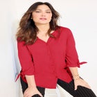 Georgette Buttonfront Tie Sleeve Cafe Blouse image number 2