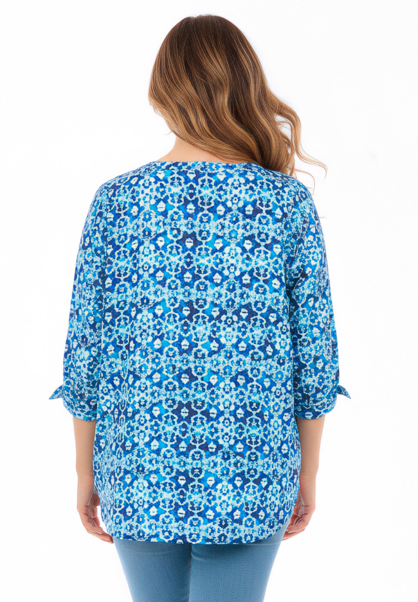 Georgette Buttonfront Tie Sleeve Cafe Blouse image number 1