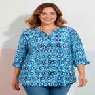 Georgette Buttonfront Tie Sleeve Cafe Blouse image number null