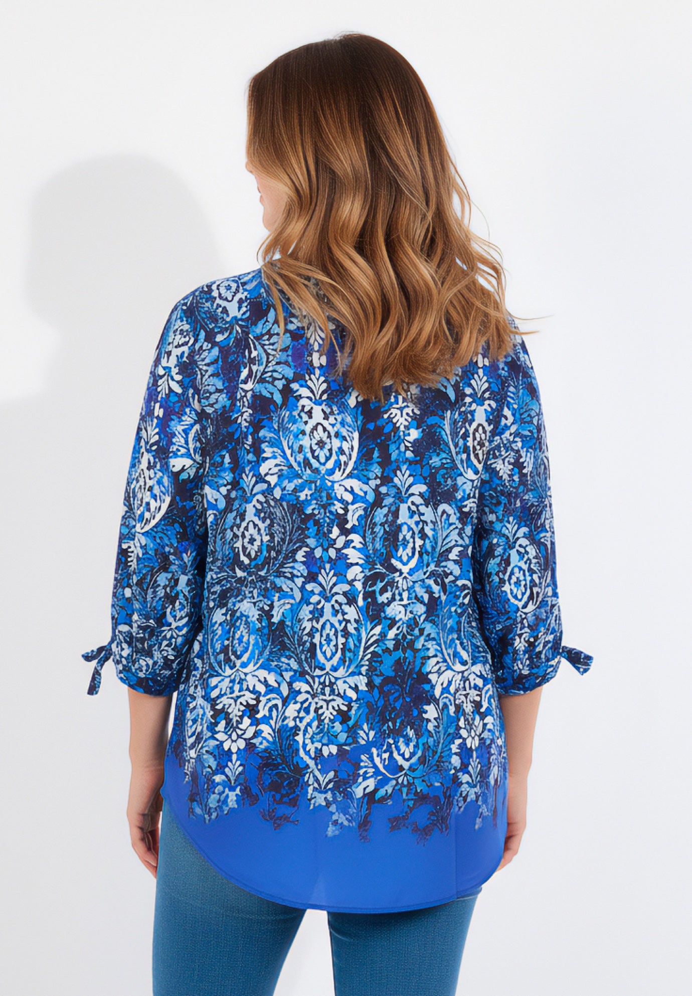 Georgette Buttonfront Tie Sleeve Cafe Blouse image number 1