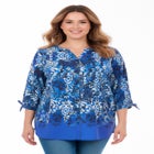 Georgette Buttonfront Tie Sleeve Cafe Blouse image number null