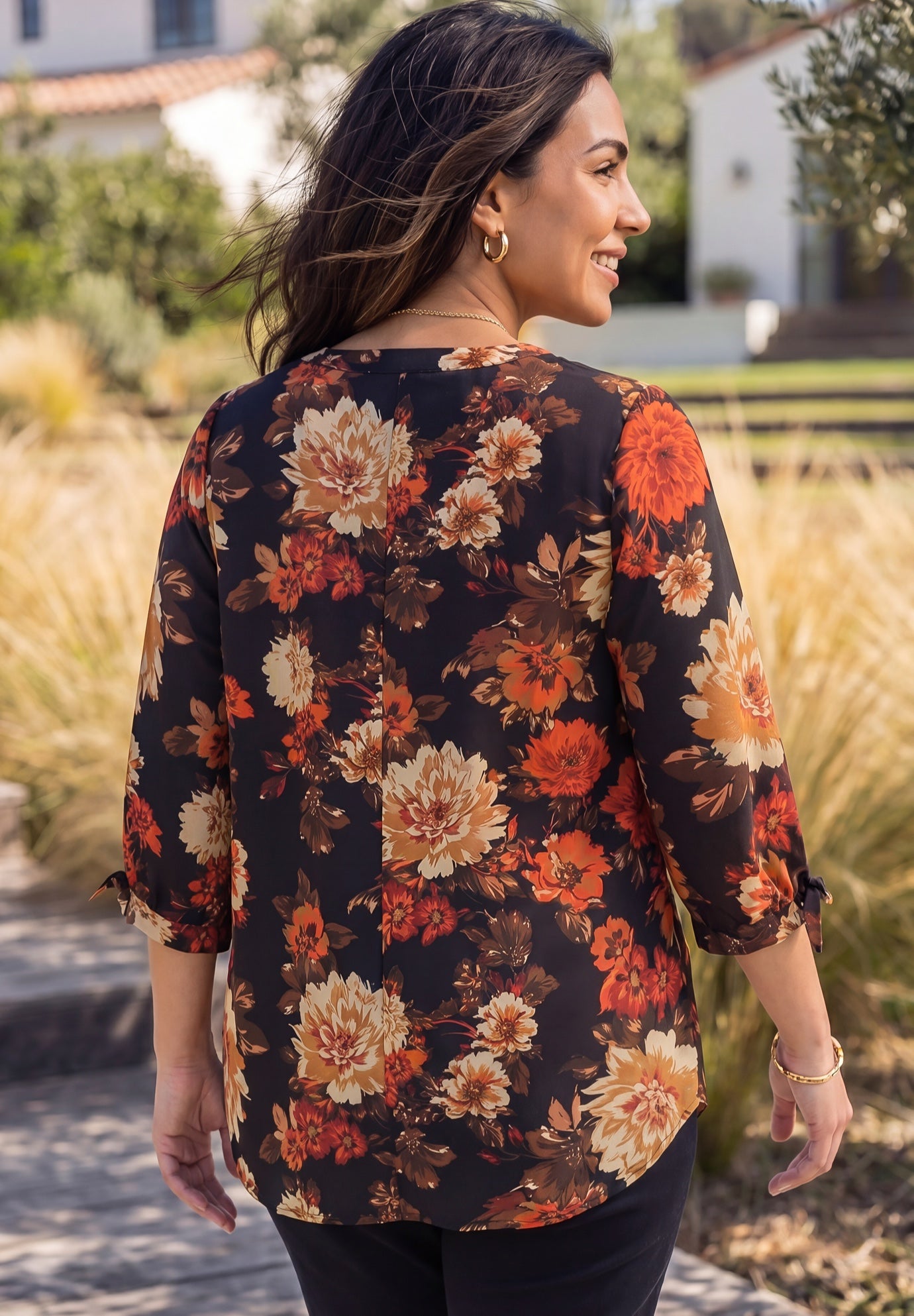 Georgette Buttonfront Tie Sleeve Cafe Blouse image number 1