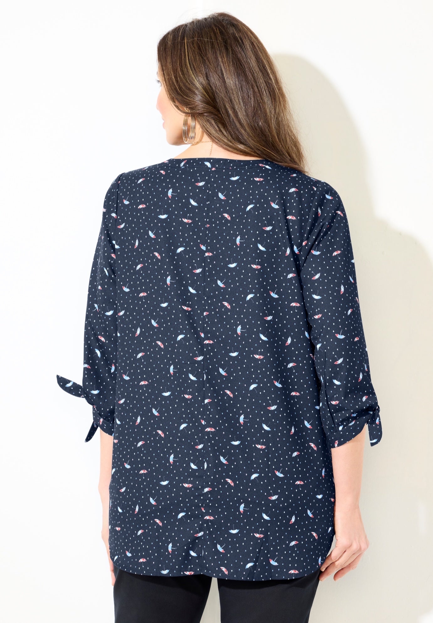 Georgette Buttonfront Tie Sleeve Cafe Blouse image number 1