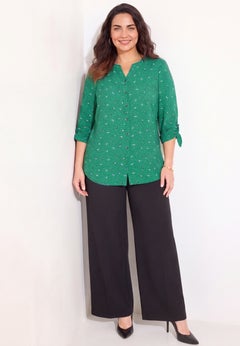 Georgette Buttonfront Tie Sleeve Cafe Blouse
