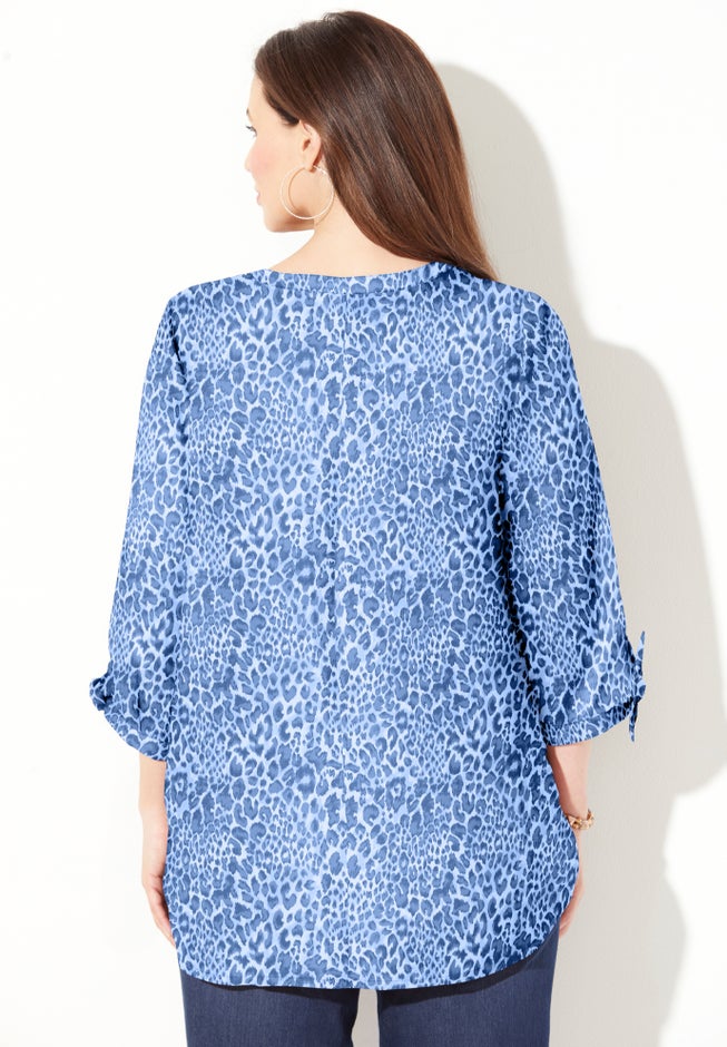 Georgette Buttonfront Tie Sleeve Cafe Blouse image number 2