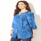 Georgette Buttonfront Tie Sleeve Cafe Blouse image number null