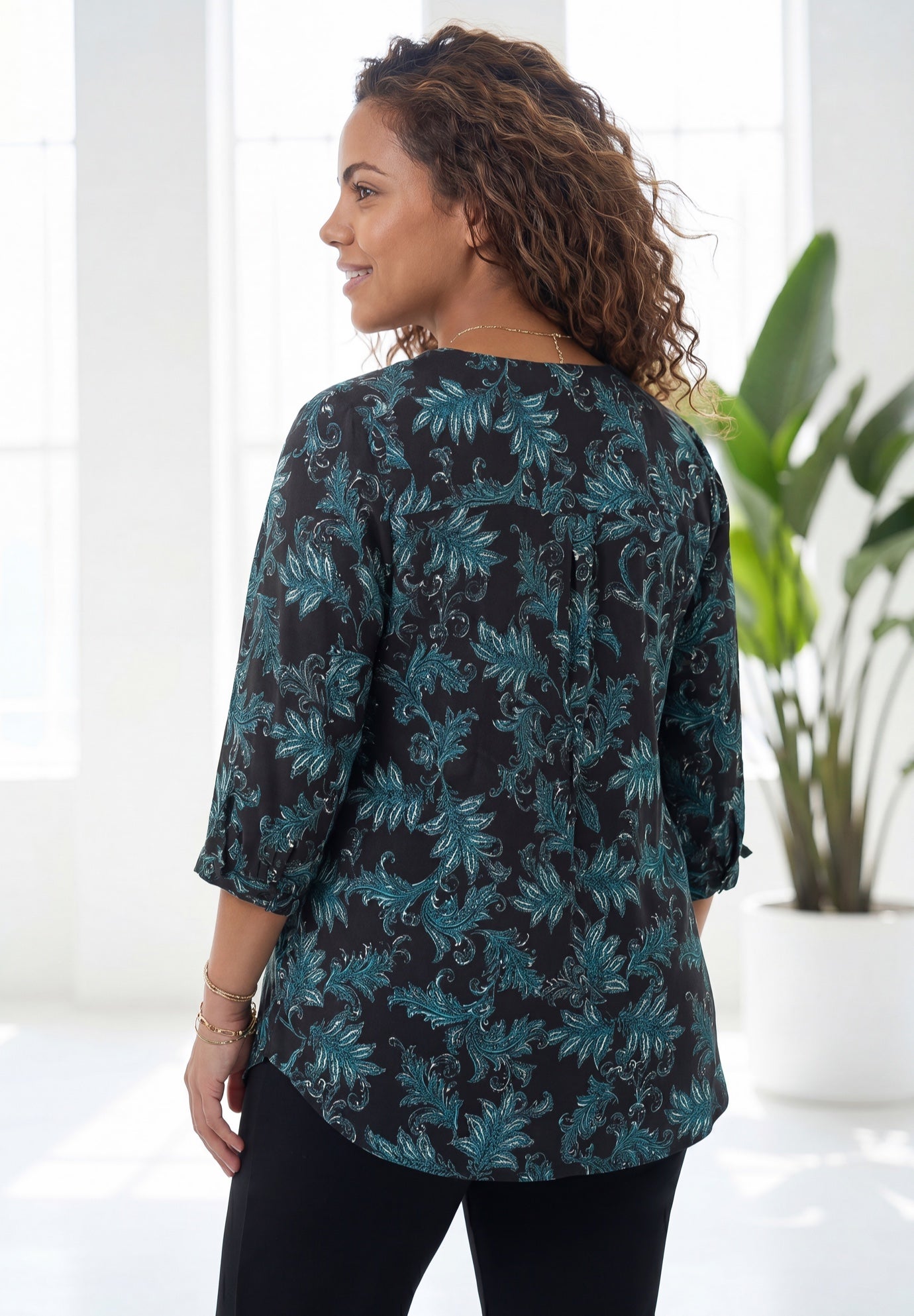 Georgette Buttonfront Tie Sleeve Cafe Blouse image number 1
