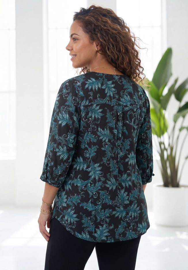 Georgette Buttonfront Tie Sleeve Cafe Blouse image number 1