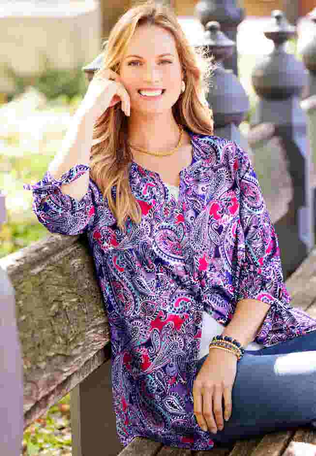 Georgette Buttonfront Tie Sleeve Cafe Blouse image number 0