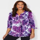 Georgette Buttonfront Tie Sleeve Cafe Blouse image number null