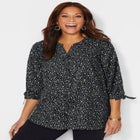 Georgette Buttonfront Tie Sleeve Cafe Blouse image number 0