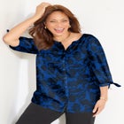 Georgette Buttonfront Tie Sleeve Cafe Blouse image number null