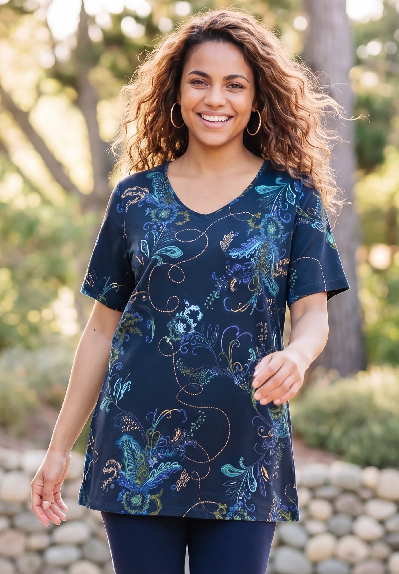 Easy Fit Short Sleeve V-Neck Tunic image number 0