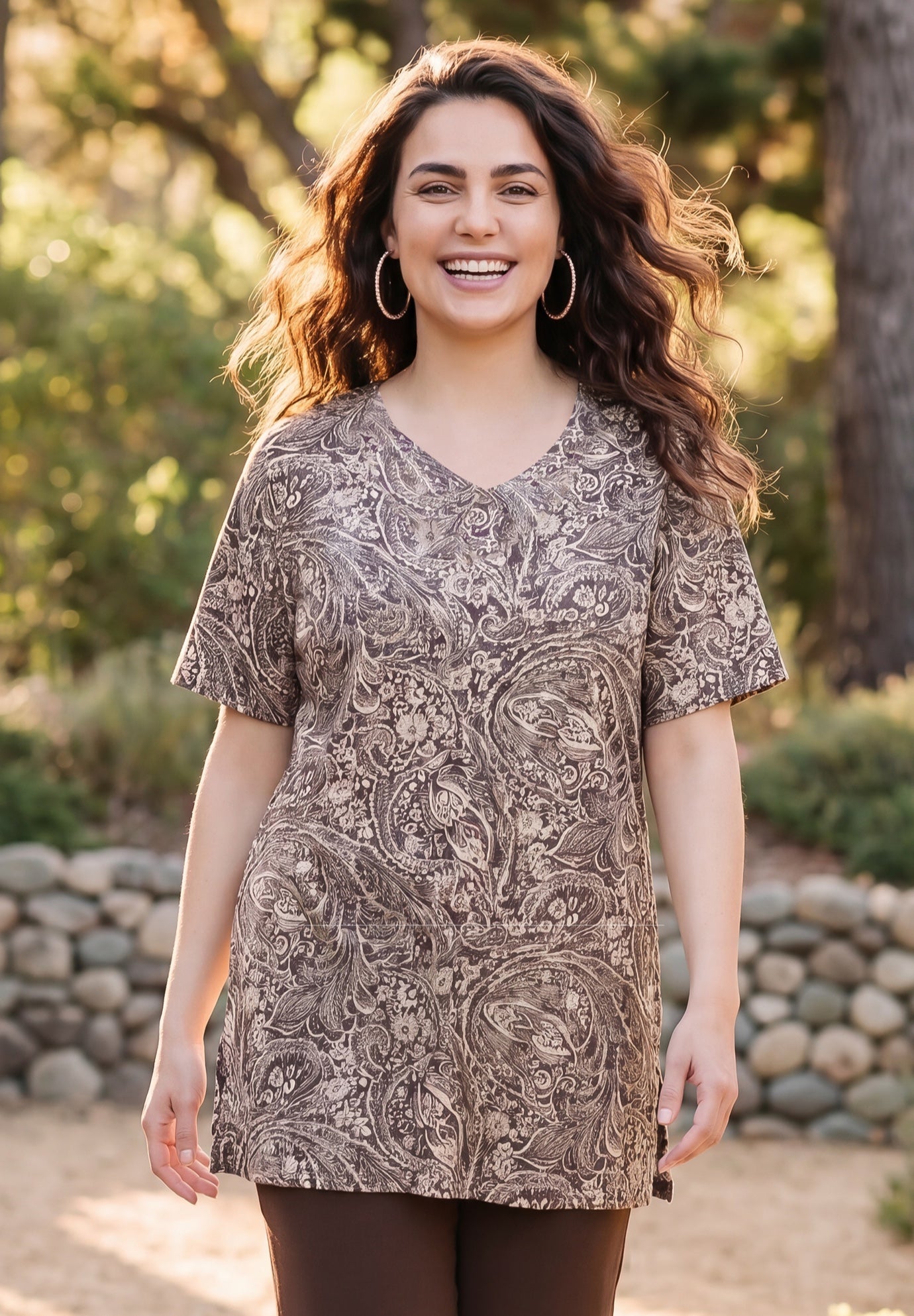 Easy Fit Short Sleeve V-Neck Tunic image number 0