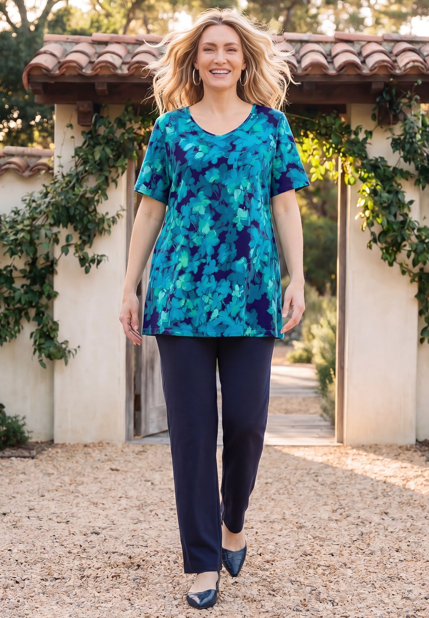 Easy Fit Short Sleeve V-Neck Tunic image number 1