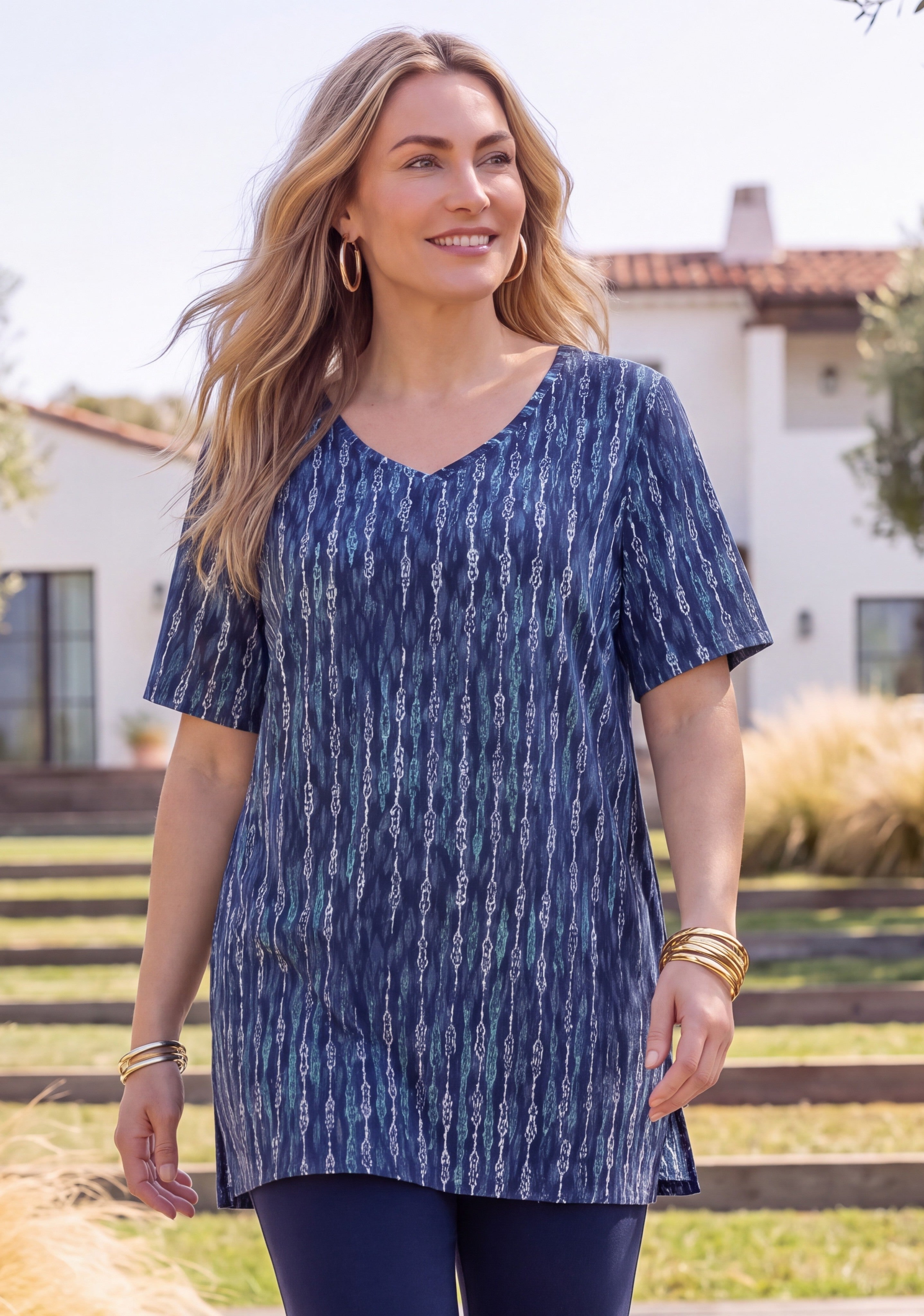Easy Fit Short Sleeve V-Neck Tunic image number 0