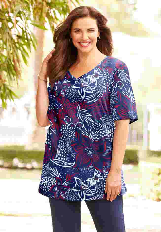 Easy Fit Short Sleeve V-Neck Tunic image number 0