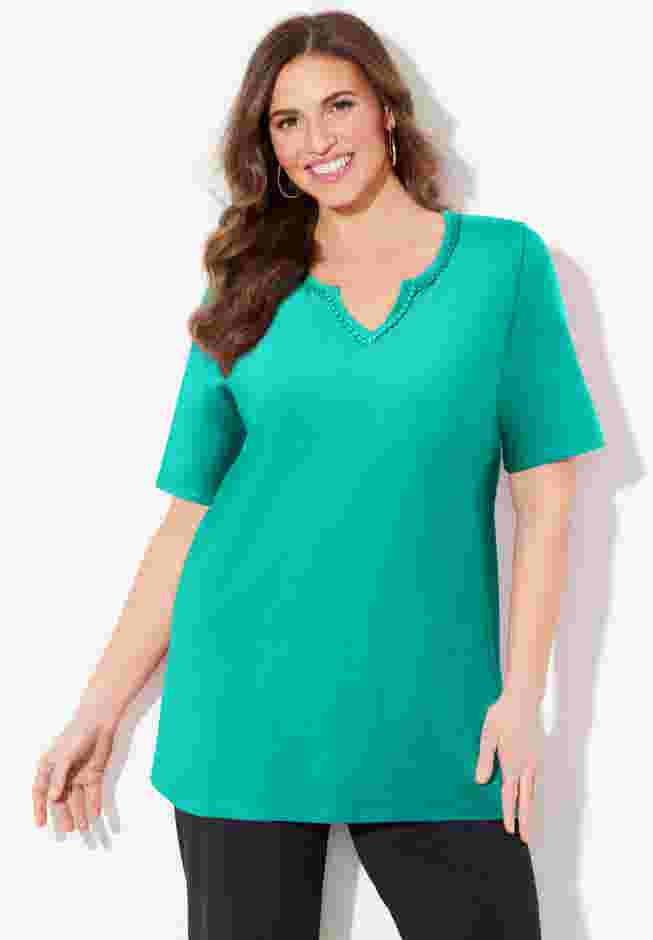Suprema® Embroidered Notch-Neck Tee image number 0