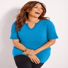 Suprema&reg; Embroidered Notch-Neck Tee image number null