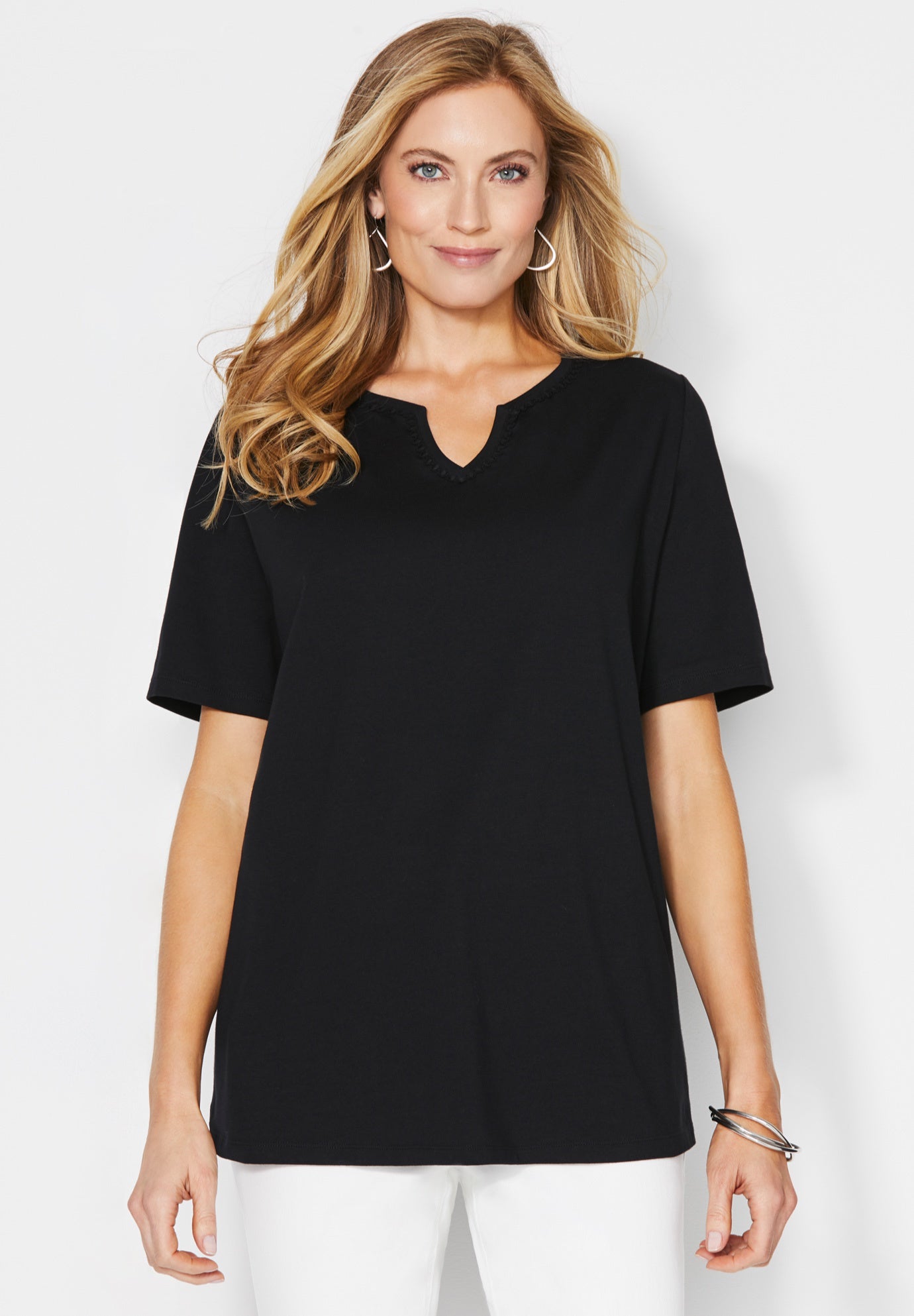 Suprema&reg; Embroidered Notch-Neck Tee image number 0