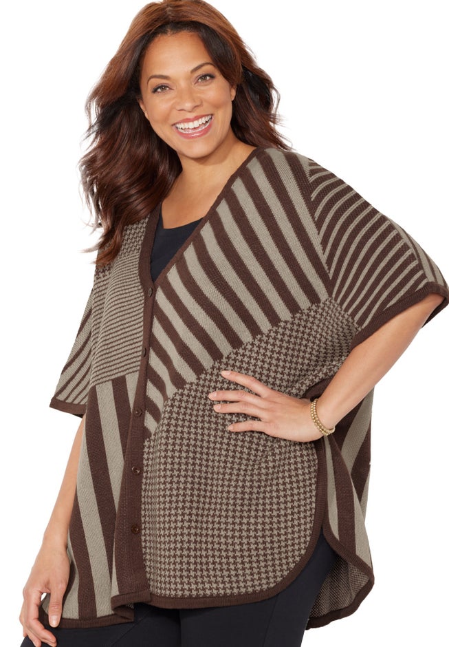 V-Neck Pullover Poncho image number 3