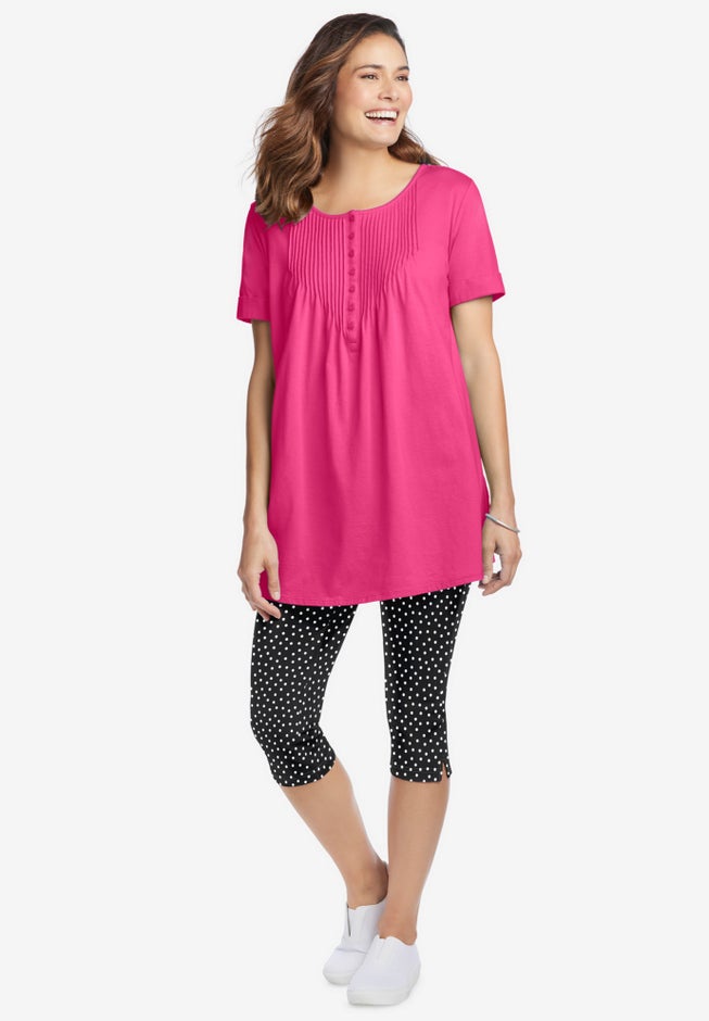 Stretch-Cotton Knit Pull-On Printed Capri Leggings image number 4