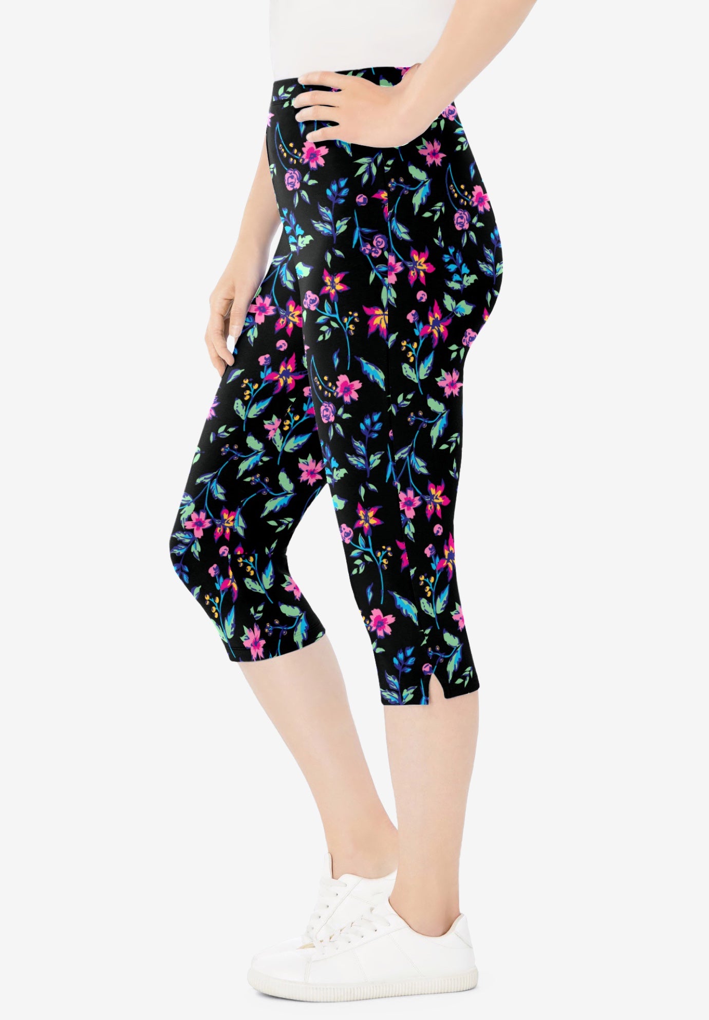 Stretch-Cotton Knit Pull-On Printed Capri Leggings image number 2