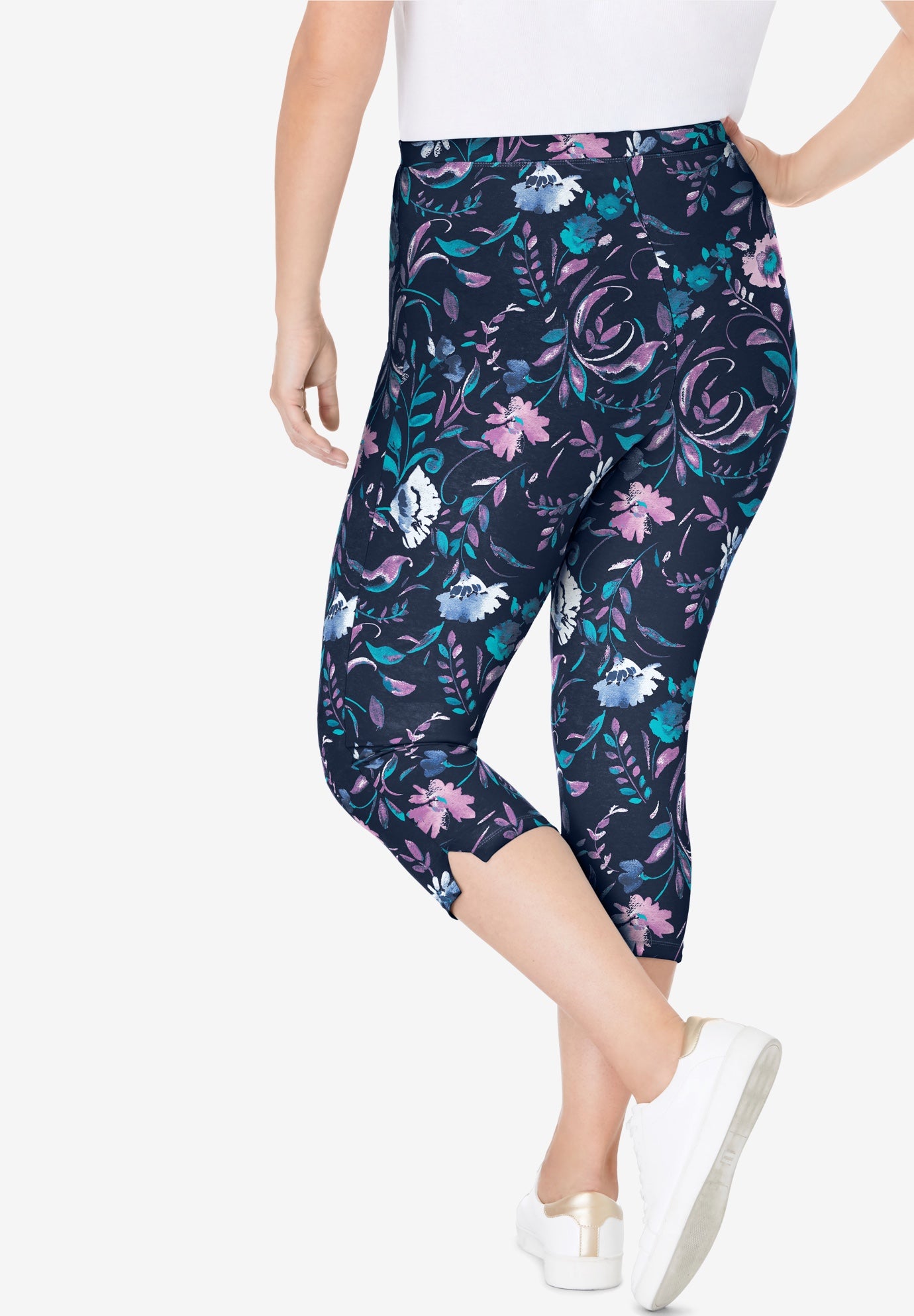 Stretch-Cotton Knit Pull-On Printed Capri Leggings image number 1