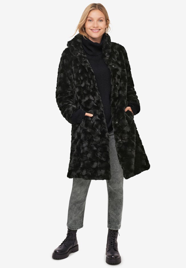 Funnel Neck Faux Fur Coat image number 0