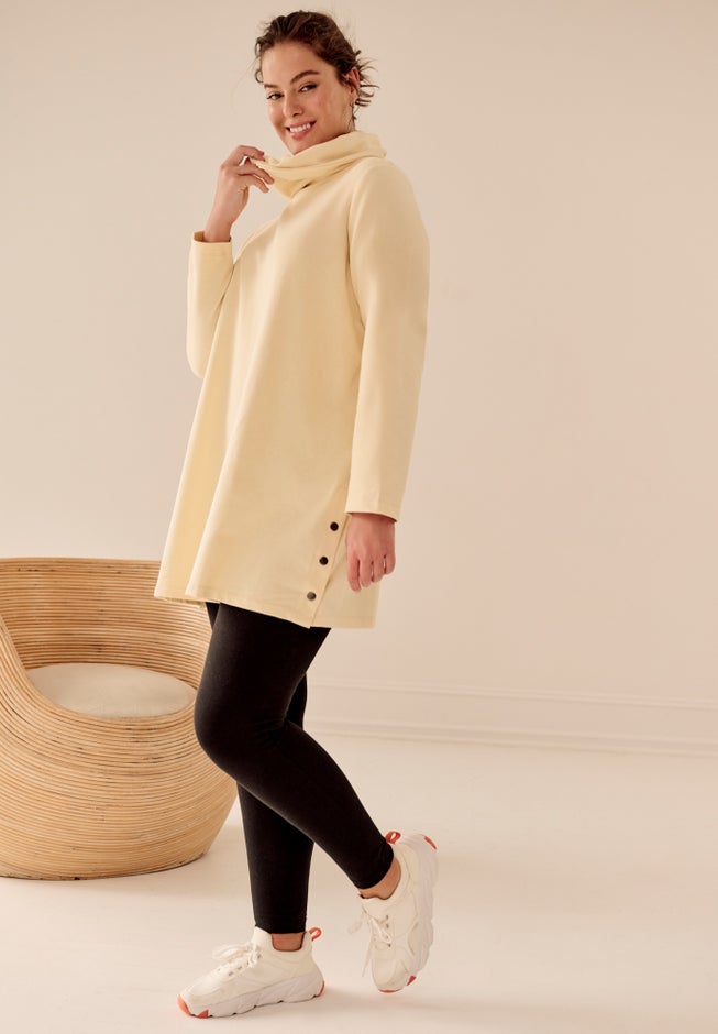 Side Snap Cowl Neck French Terry Sweatshirt Tunic image number 1
