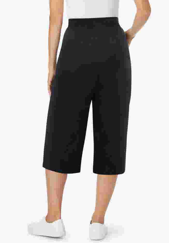 Womens Plus-Size Elastic-Waist Pull-On Knit Pocket Capri Pants image number 1