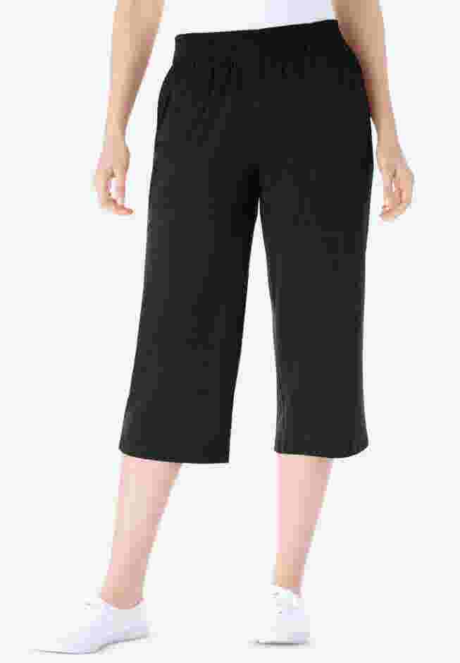 Womens Plus-Size Elastic-Waist Pull-On Knit Pocket Capri Pants image number 0
