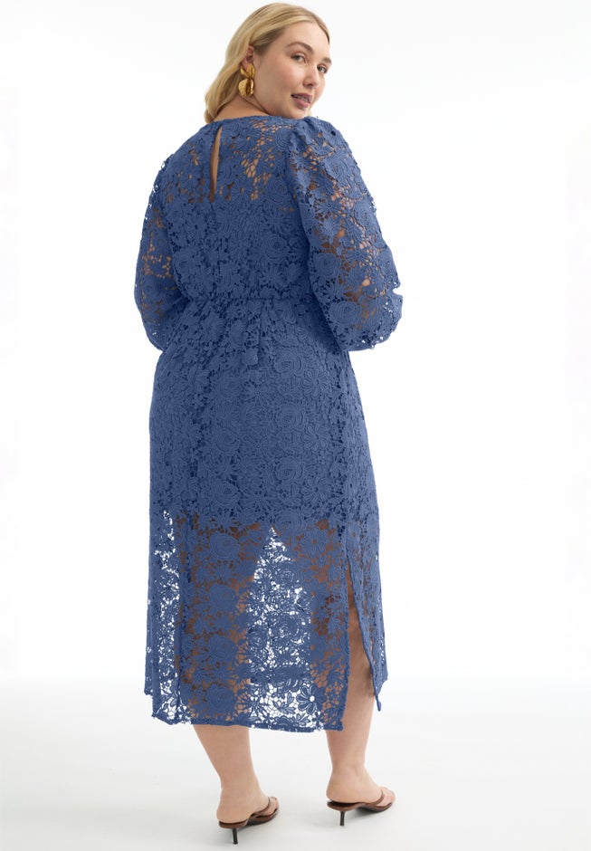 Puff Sleeve Lace Midi Dress image number 1