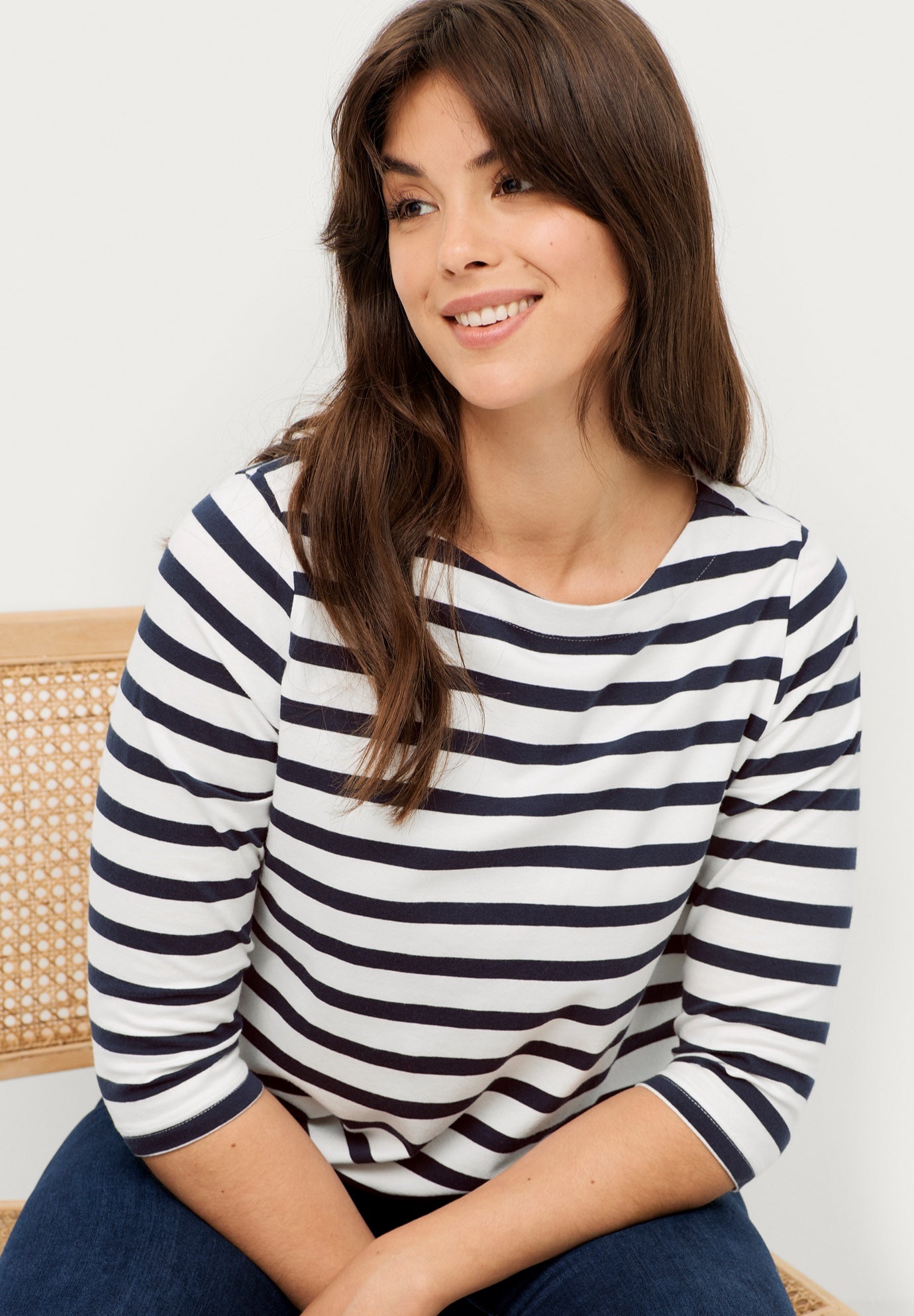 Cotton Spandex Jersey Boatneck Three-Quarter Sleeve Top image number 2