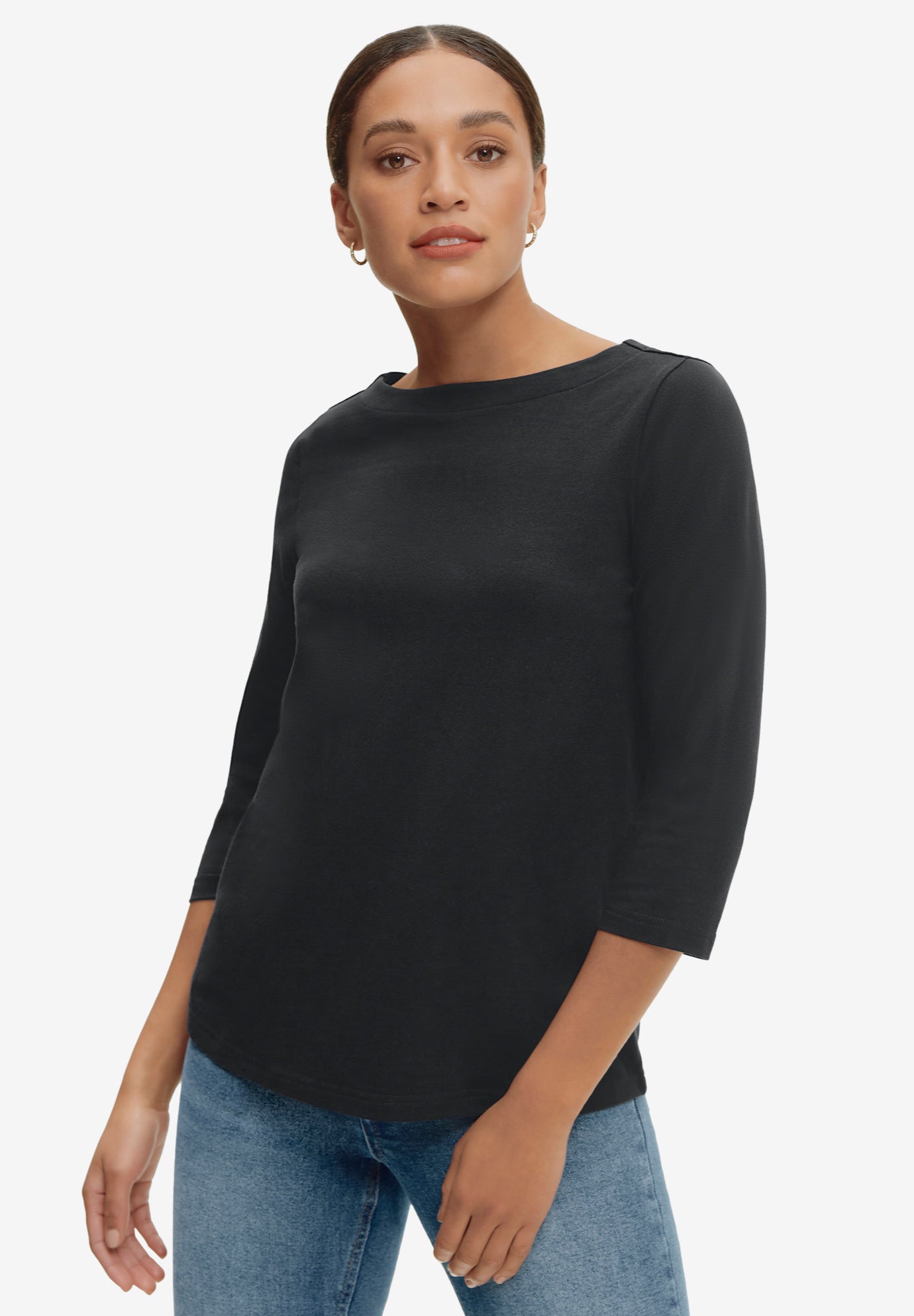 Boatneck Tee With Three-Quarter Sleeves image number 0