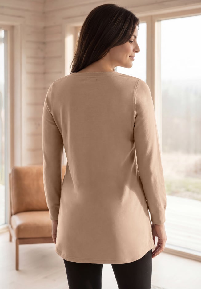 French Terry Sweatshirt Tunic with Shirttail Hem image number 1