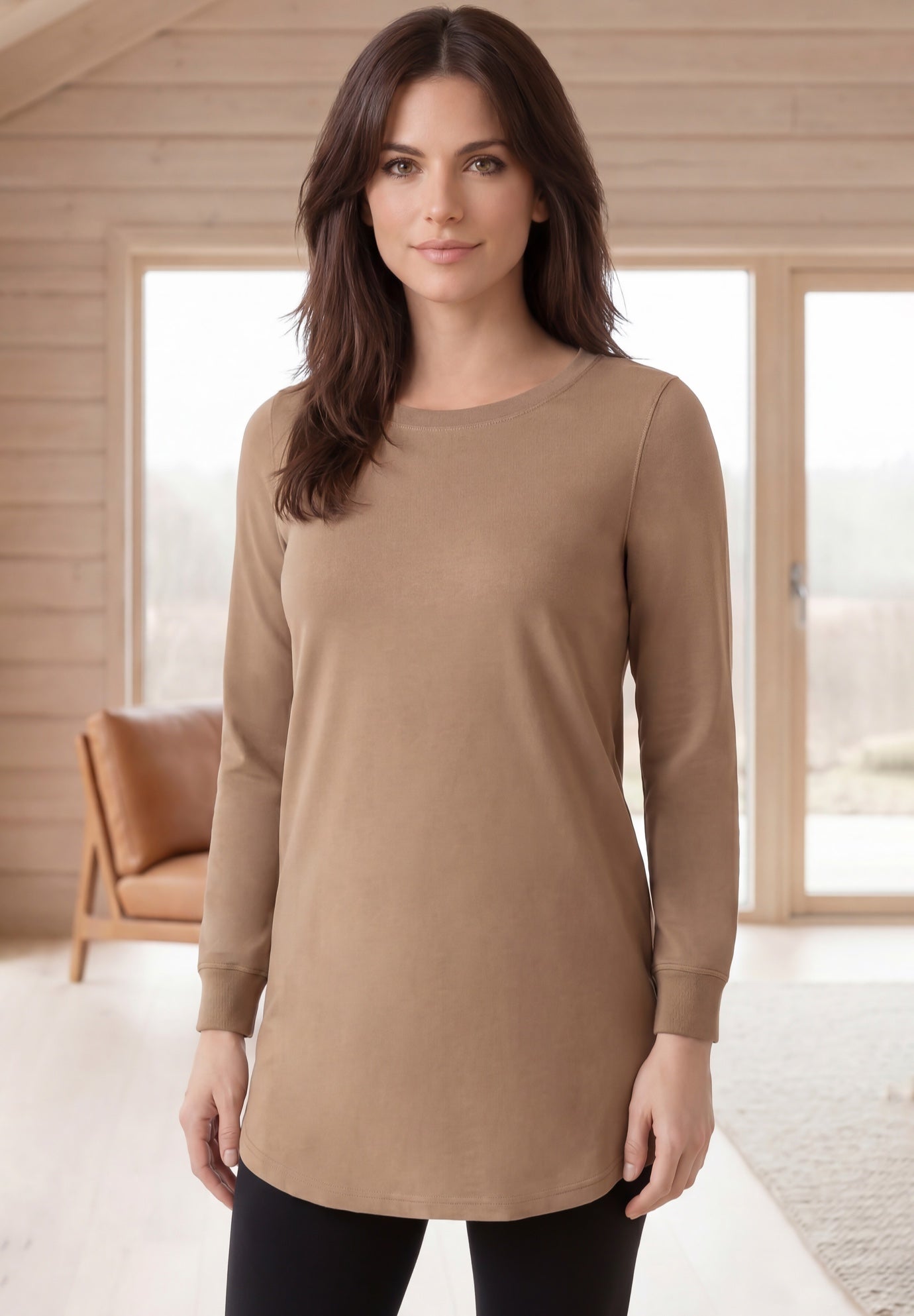 French Terry Sweatshirt Tunic with Shirttail Hem image number 0