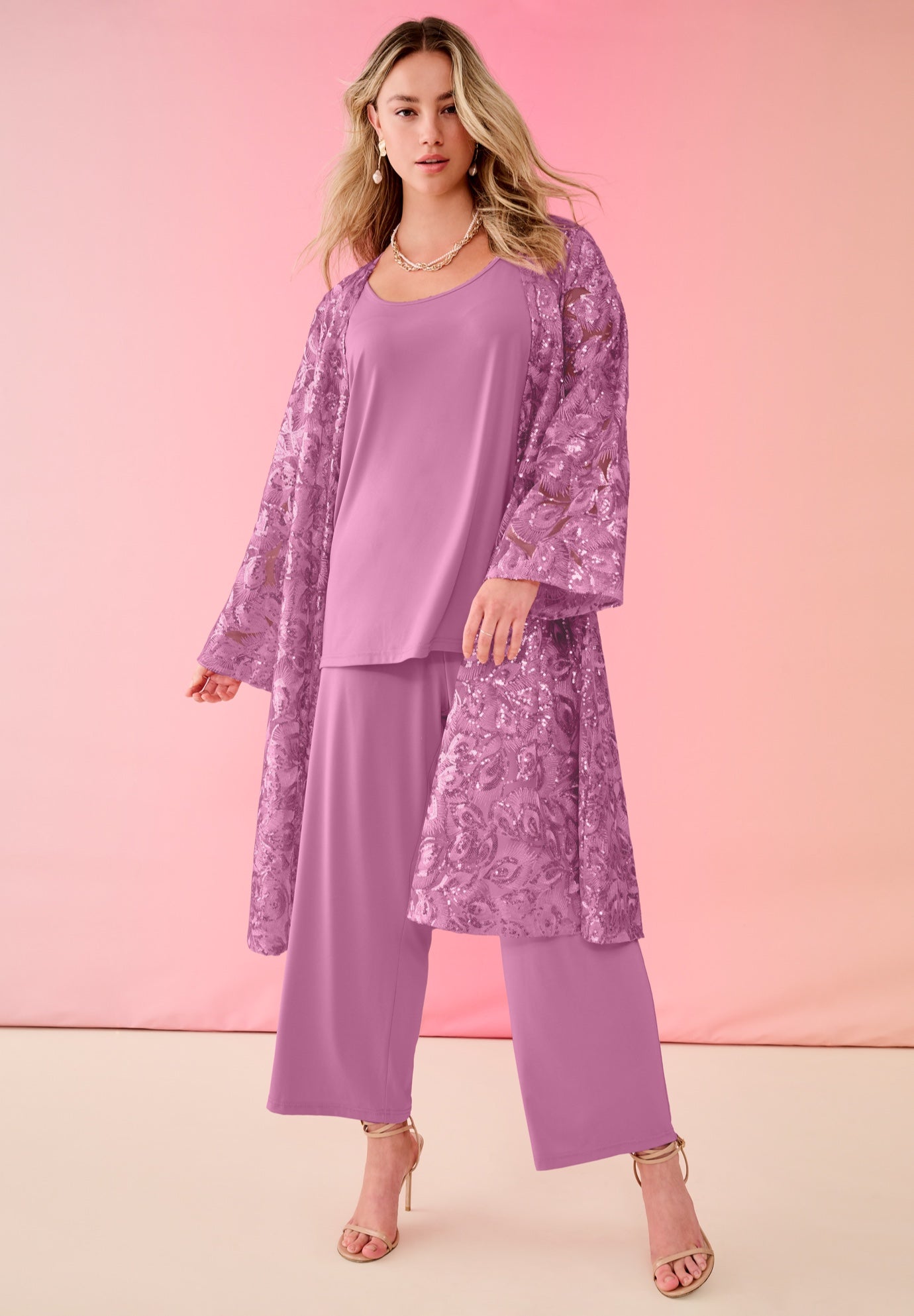  Sequin Lace Duster Pantset image number 0