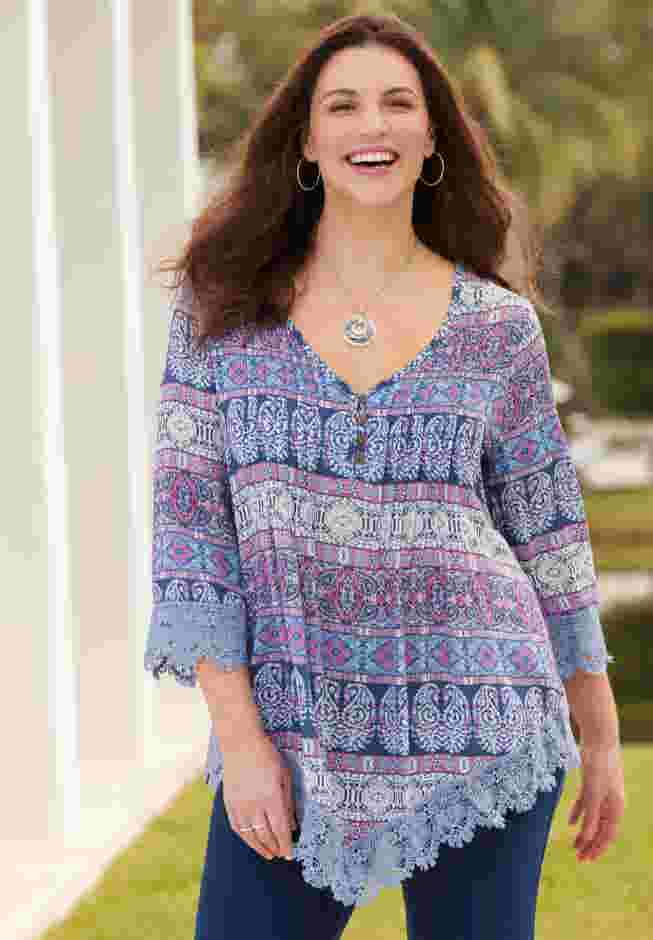 Lace Trim Gauze Blouse image number 2