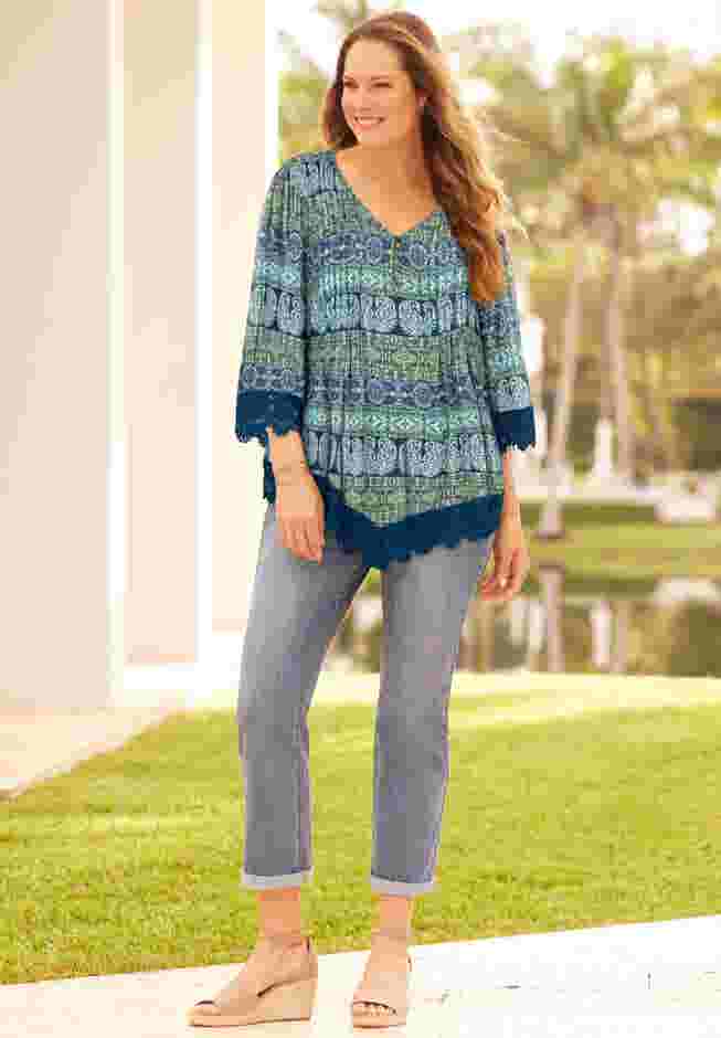 Lace Trim Gauze Blouse image number 0