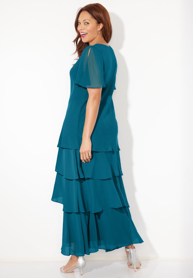 Tiered Chiffon Maxi Dress - Elegant Evening Wear, Teal | Catherines Tiered Chiffon Maxi Dress - Elegant Evening Wear, Teal | Catherines