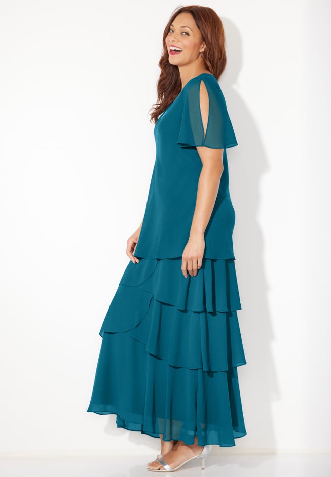 Catherines Tiered Chiffon Maxi Dress - 5X, Teal Catherines Tiered Chiffon Maxi Dress - 5X, Teal