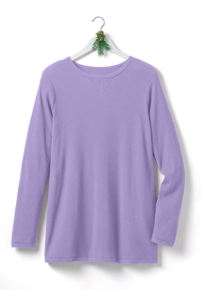 Long-Sleeve Crewneck Soft Waffle Knit Thermal Shirt image number 4