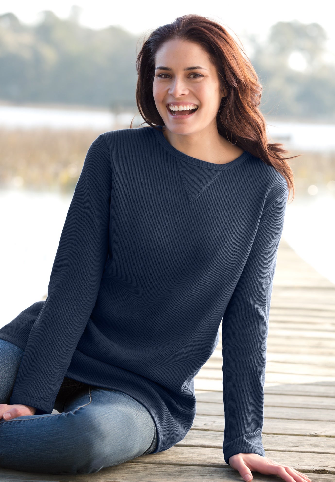 Long-Sleeve Crewneck Soft Waffle Knit Thermal Shirt image number 0