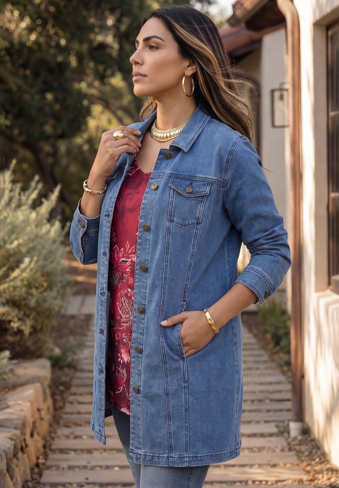 Right Fit&trade; Stretch Denim Long-Length Jacket image number 2