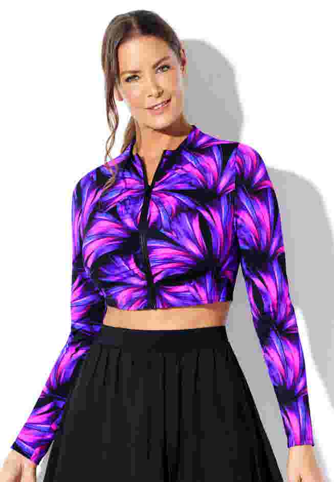Chlorine Resistant Long Sleeved Cropped Zip Tee image number 0