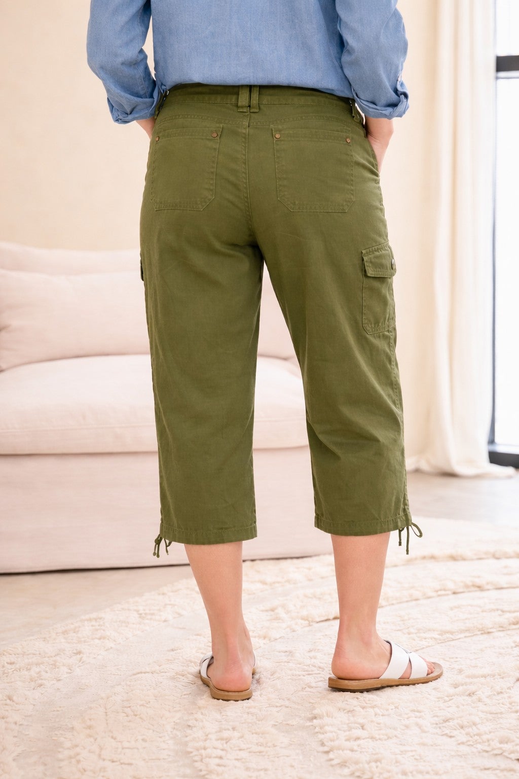 Stretch Mid-rise Cargo Capris image number 2