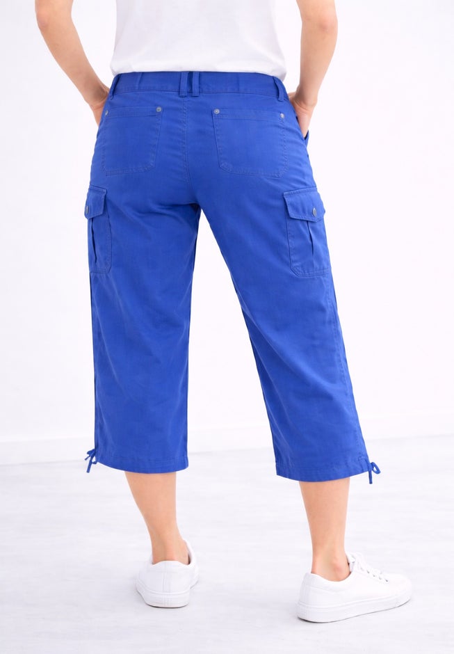 Mid-Rise Stretch Cotton Cargo Capris image number 2